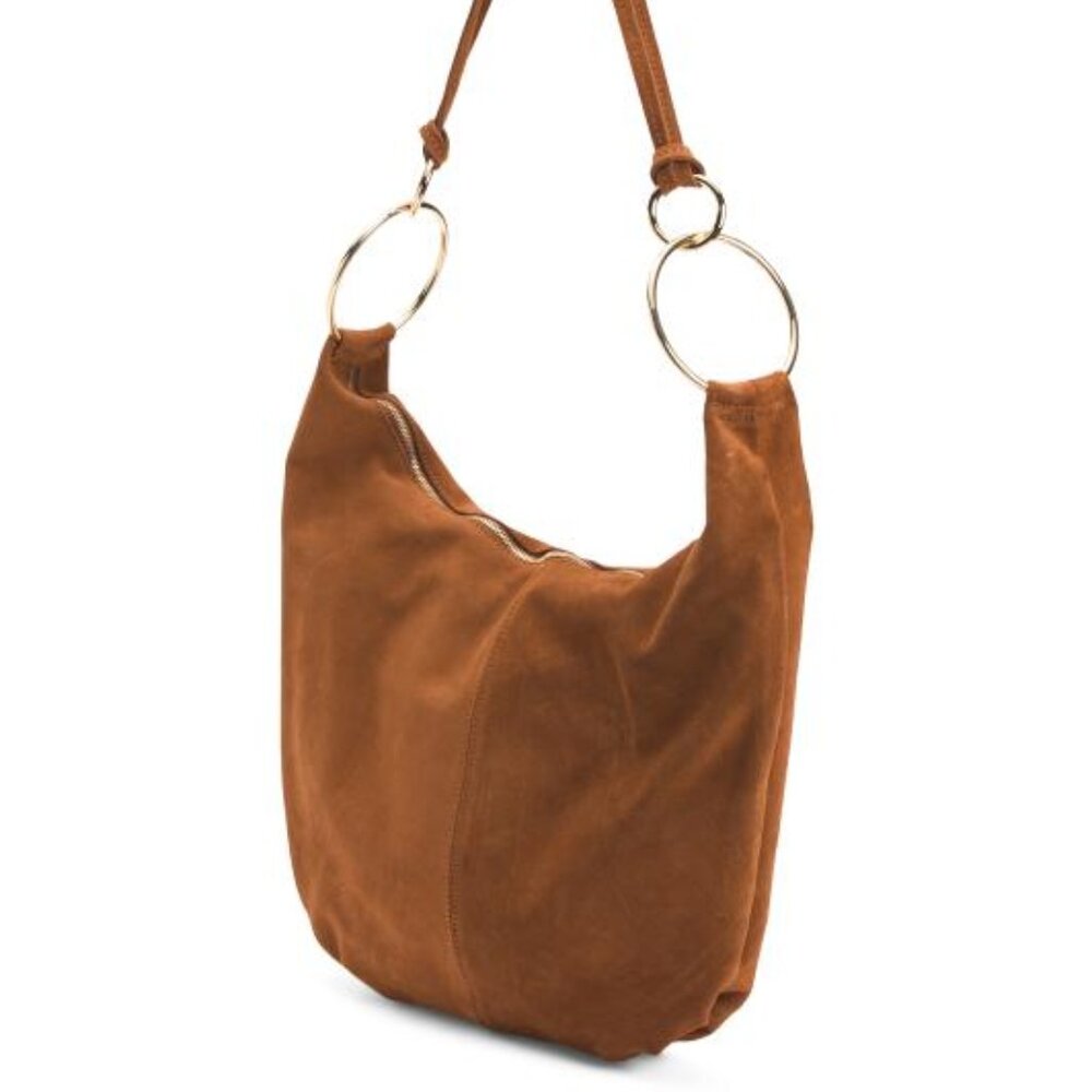 NWT Marlon Rosita Hobo Bag Gold Rings Suede Leather Made in Italy Golden Brown - Picture 9 of 10